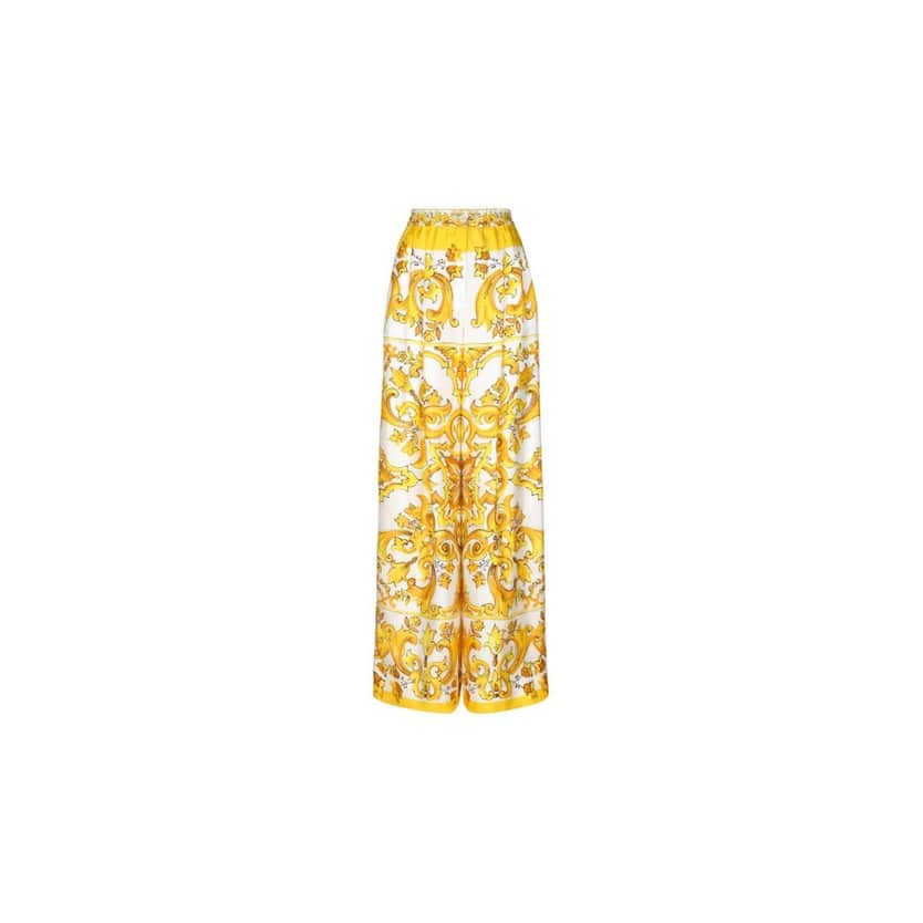 Majolica-print silk twill pants with elasticated waistband