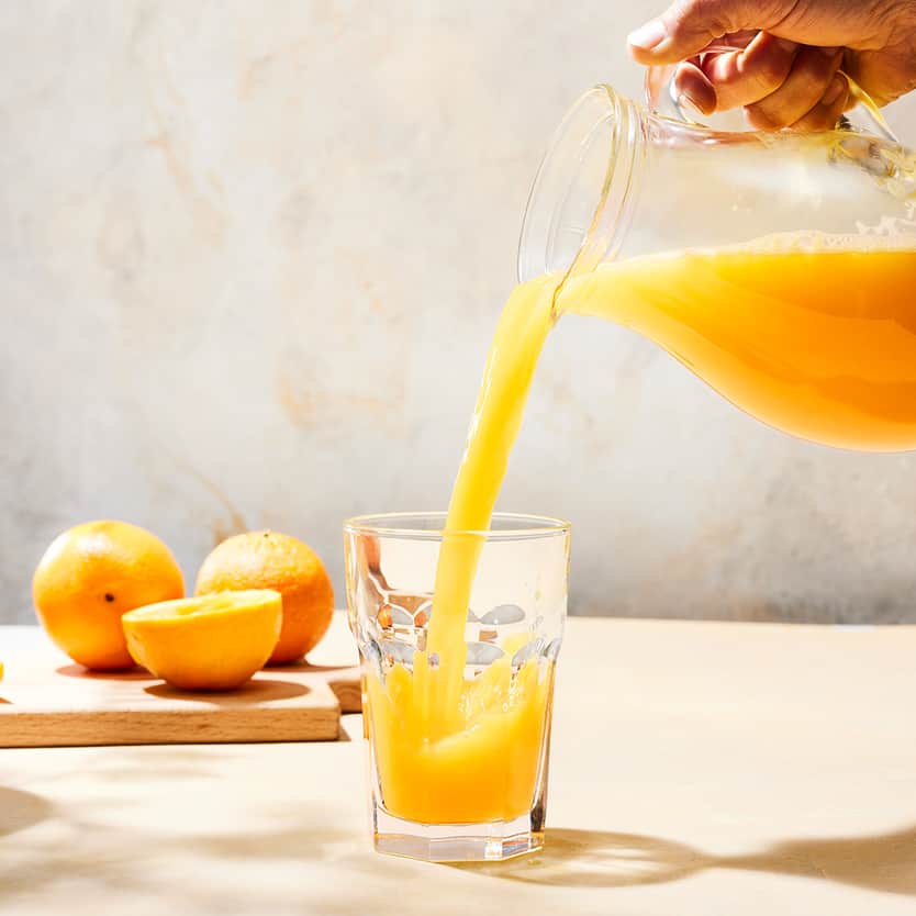 A glass with fresh orange juice