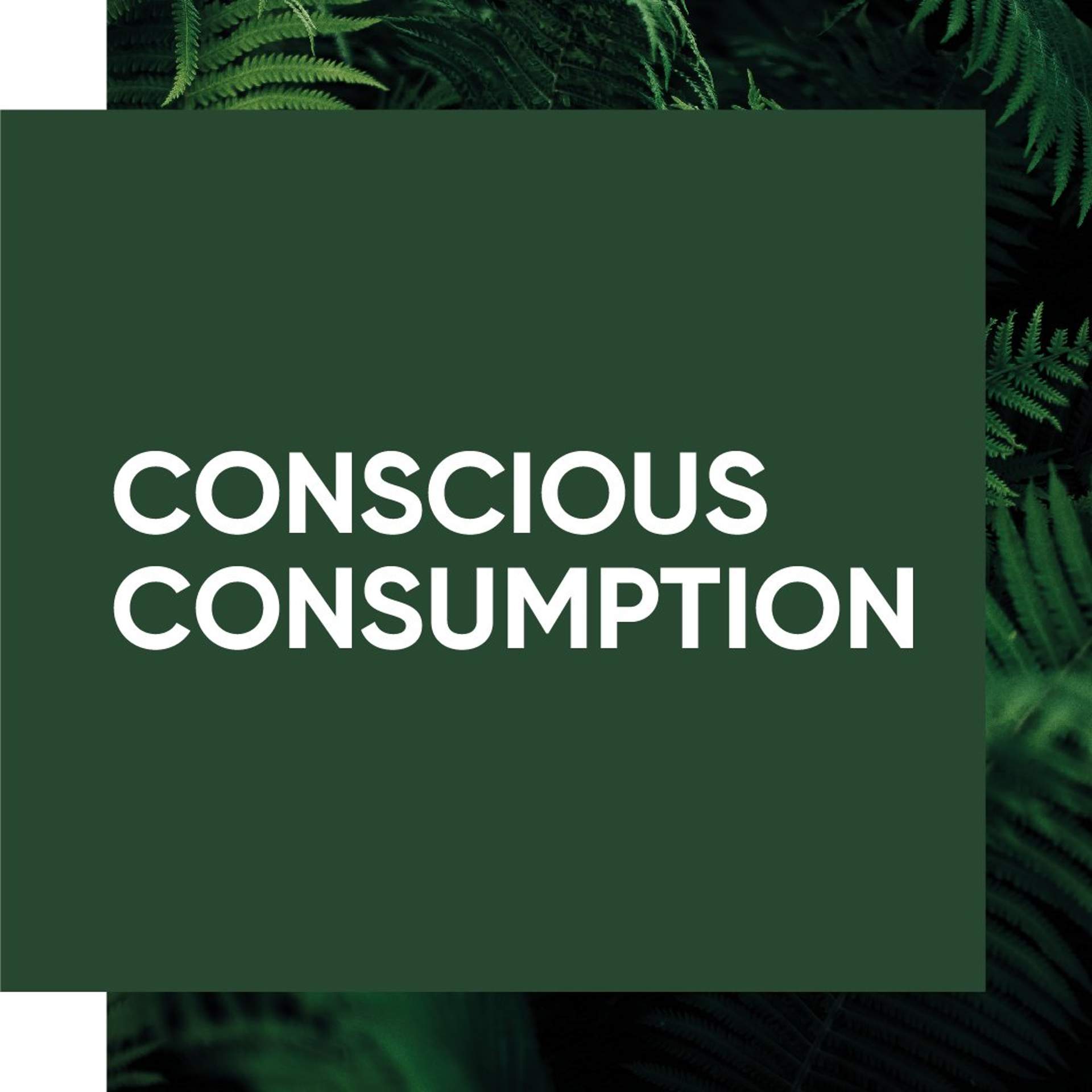 'Conscious Consumption' text applied on top of plant foliage